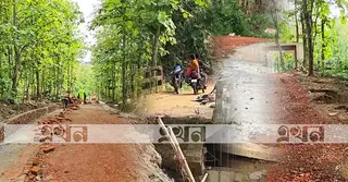 নিম্নমানের সামগ্রী দিয়ে বান্দরবানে সড়ক নির্মাণের অভিযোগ, ক্ষুব্ধ স্থানীয়রা
